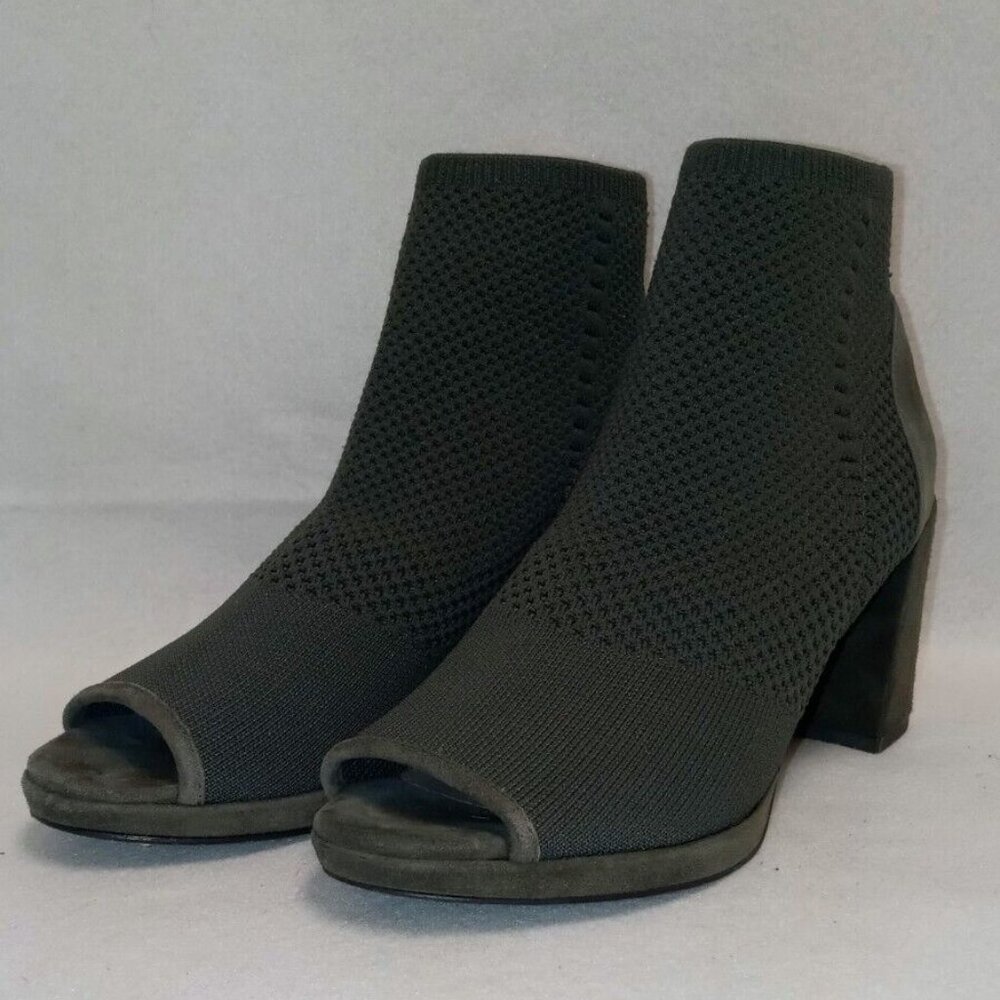 Eileen Fisher Grey Suede Mesh Peep Toe Chunk Booties Shoes Size 7.5